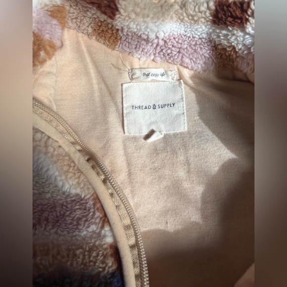 Thread & Supply Fleece Plaid Plush 1/4 Zip-Up Sweatshirt Sweater Cozy Juniors S - Picture 5 of 9